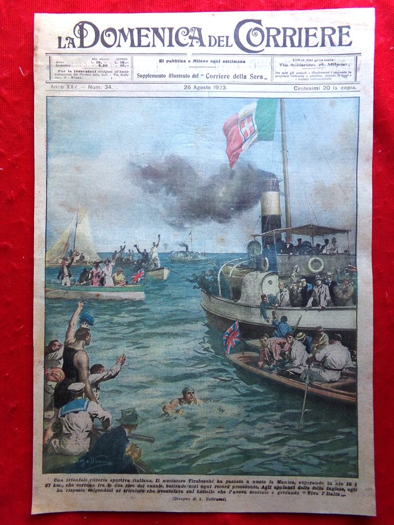 Copertina Domenica Corriere nr. 34 del 1923 Tiraboschi Traversata Manica …