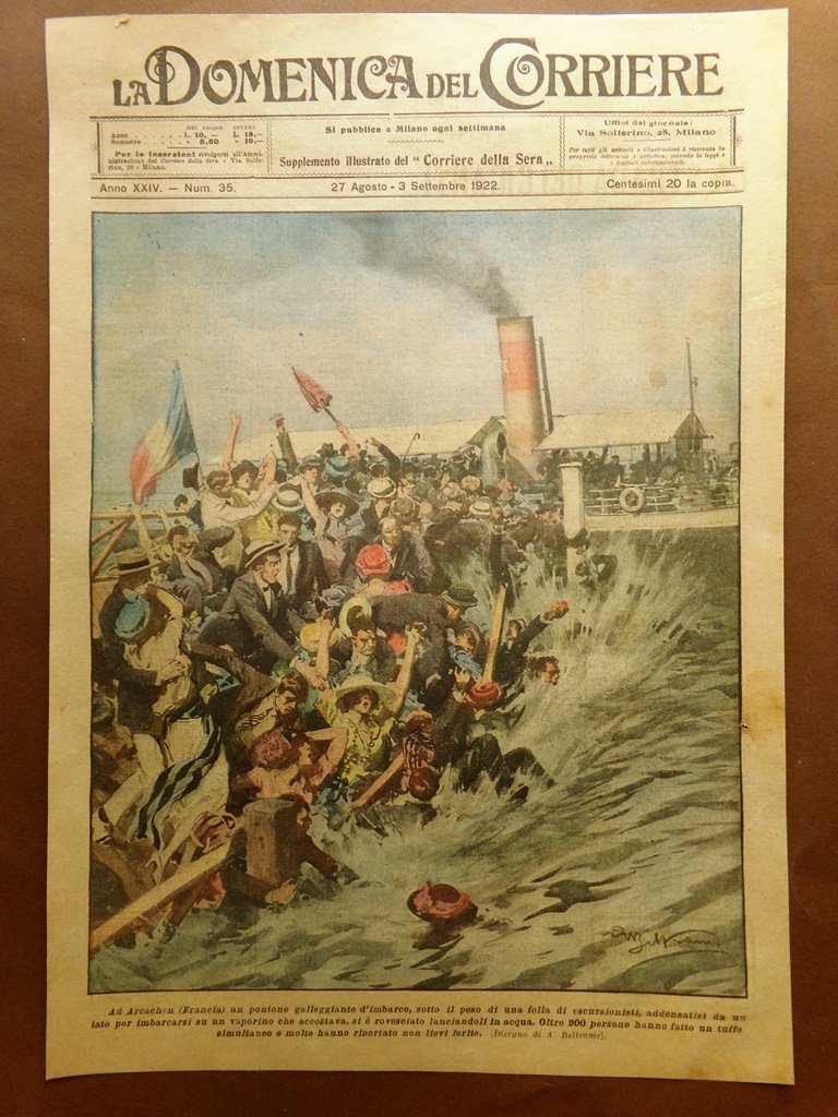 Copertina Domenica Corriere nr. 35 del 1922 Arcachen Crollo Ponte …