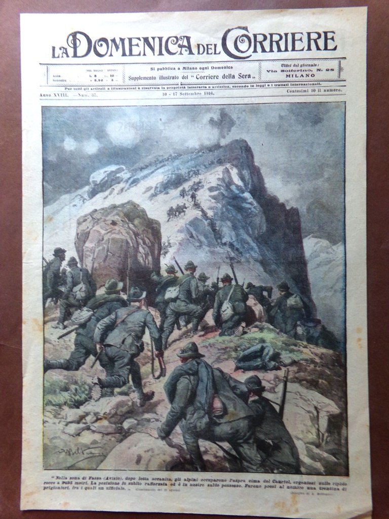 Copertina Domenica Corriere nr. 37 Del 1916 WW1 Fassa Alpini …