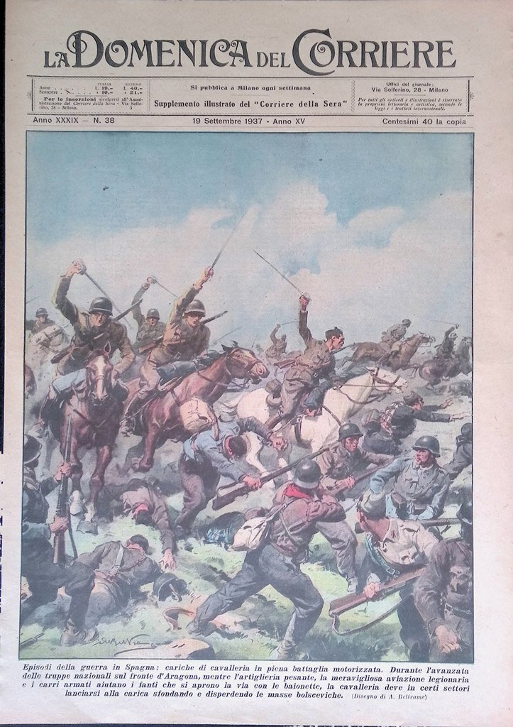 Copertina Domenica Corriere nr. 38 del 1937 Battaglia in Spagna …