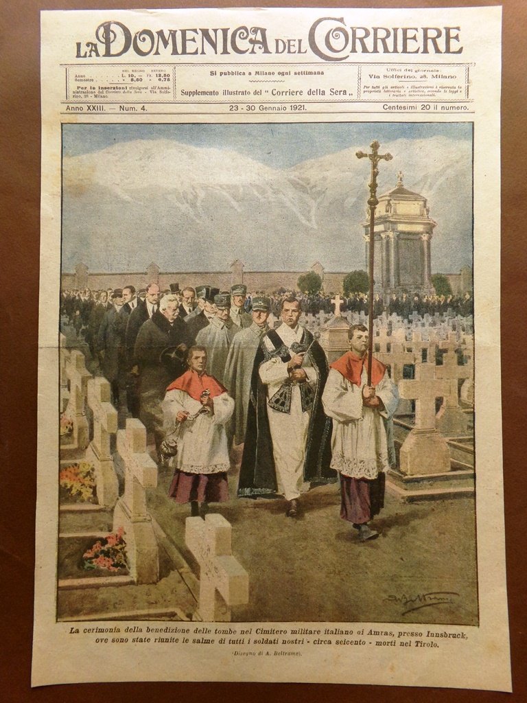 Copertina Domenica Corriere nr. 4 del 1921 Benedizione Tombe Cimitero …