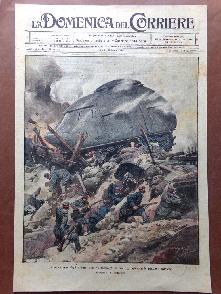 Copertina Domenica Corriere nr. 41 del 1916 WW1 Dreadnought Terrestre …