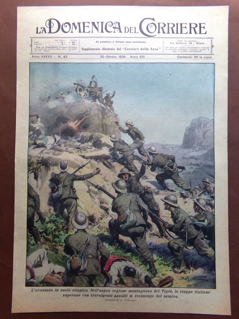 Copertina Domenica Corriere nr. 42 del 1935 Avanzata Tigrè Etiopia …