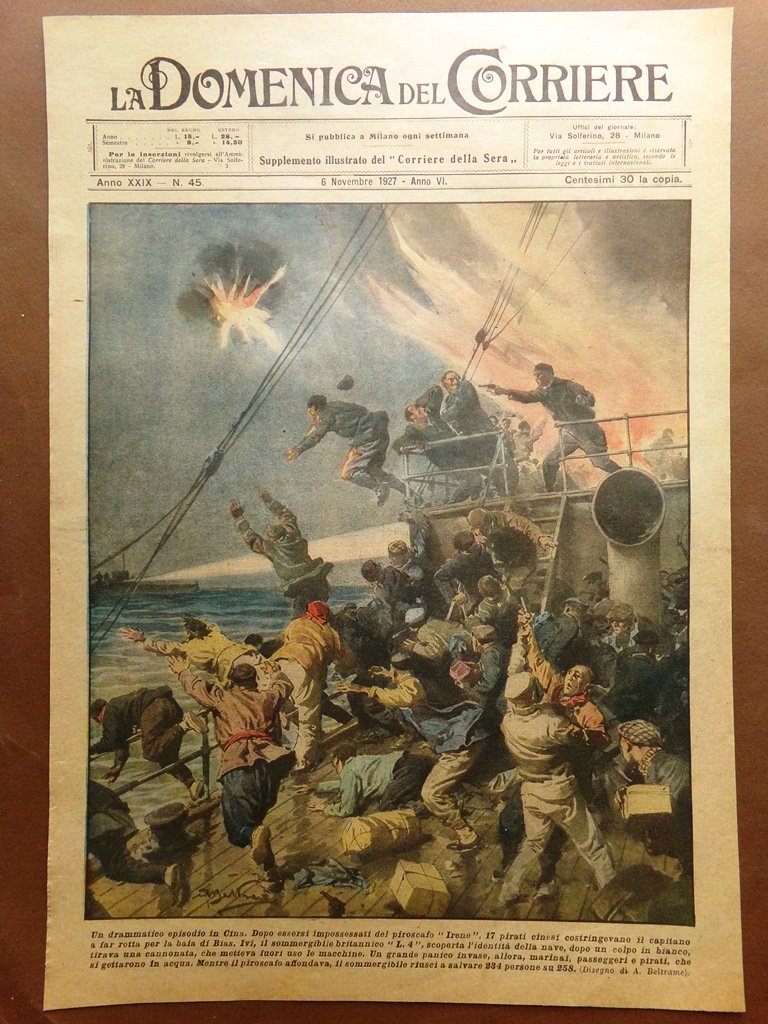 Copertina Domenica Corriere nr. 45 del 1927 Pirati Cinesi Irene …