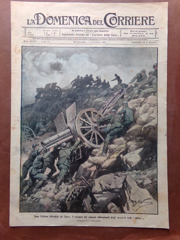 Copertina Domenica Corriere nr. 48 del 1916 WW1 Offensiva Carso …