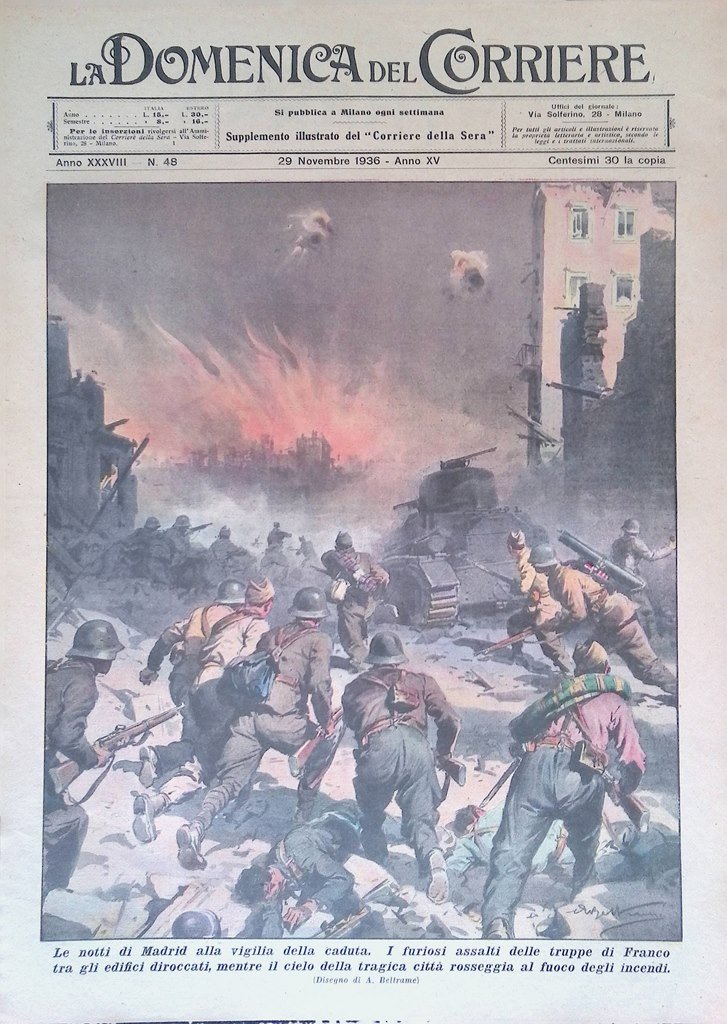 Copertina Domenica Corriere nr. 48 del 1936 Notti Madrid Vigilia …