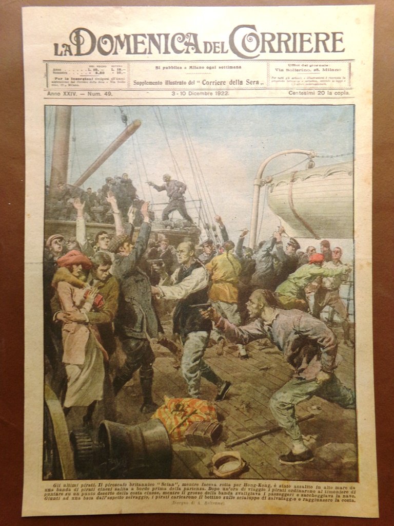 Copertina Domenica Corriere nr. 49 del 1922 Pirati Cinesi Rapina …