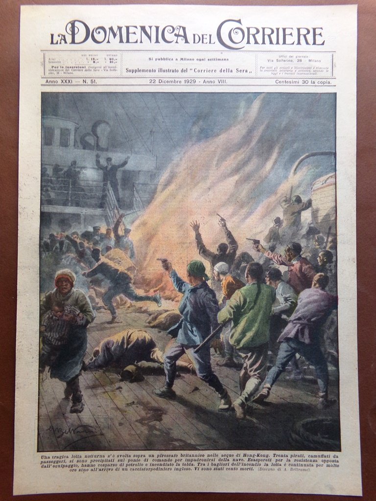 Copertina Domenica Corriere nr. 51 del 1929 Pirati Piroscafo Inglese …