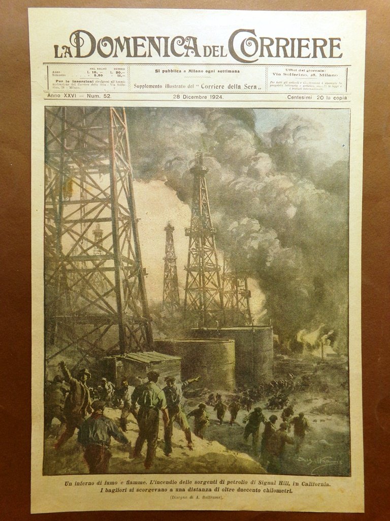 Copertina Domenica Corriere nr. 52 del 1924 Incendio Petrolio Signal …