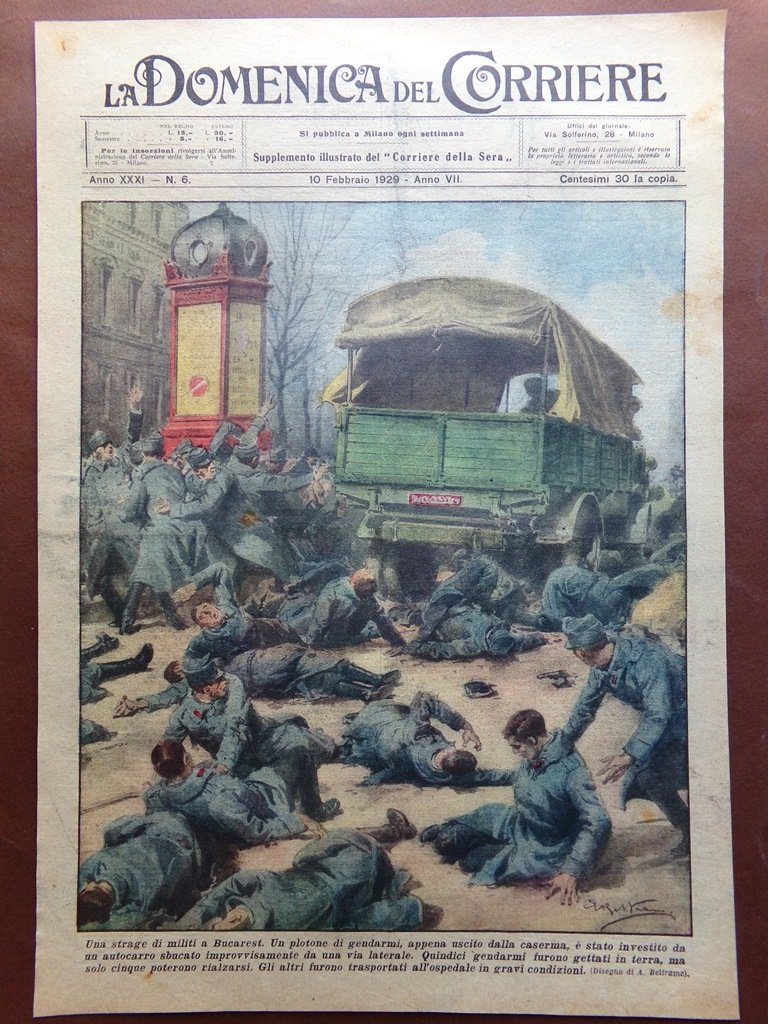 Copertina Domenica Corriere nr. 6 del 1929 Strage di Militi …