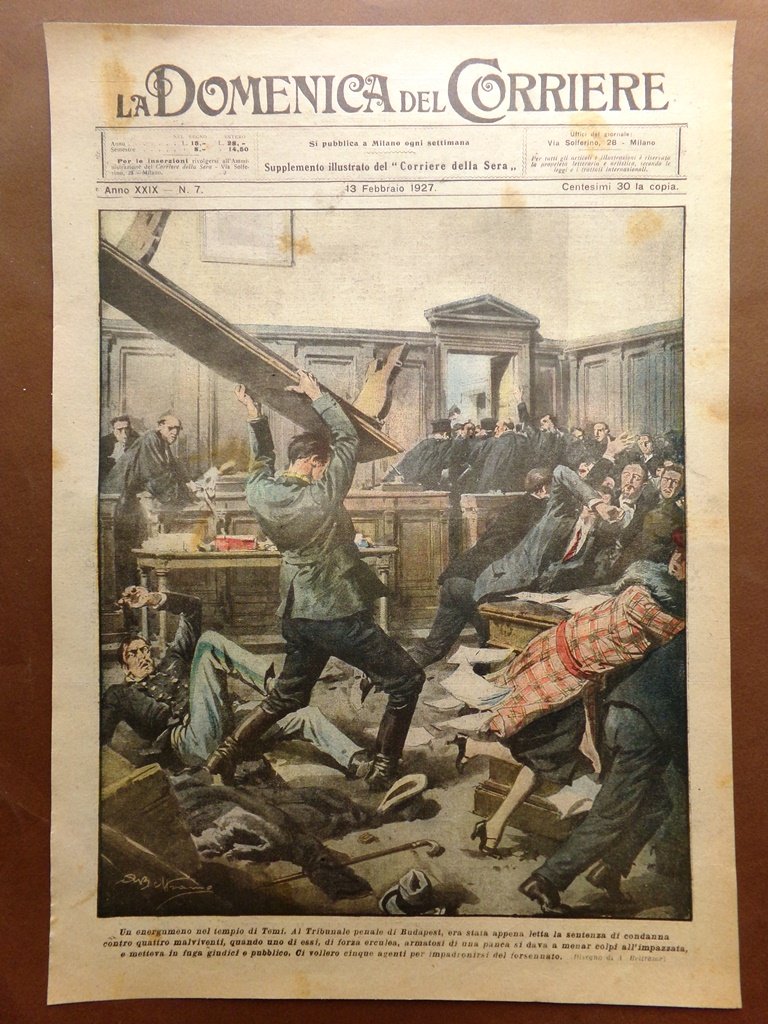 Copertina Domenica Corriere nr. 7 del 1927 Energumeno Tempio di …