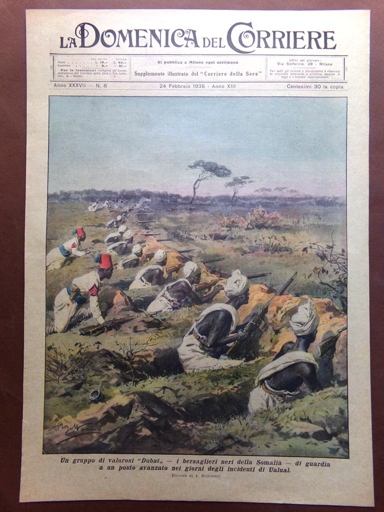 Copertina Domenica Corriere nr. 8 del 1935 Dubat Bersaglieri Neri …