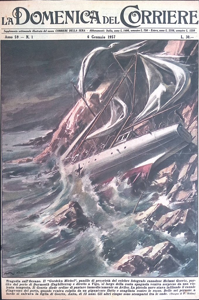 Copertina Domenica del Corriere nr. 1 del 1957 Naufragio Goedeka …