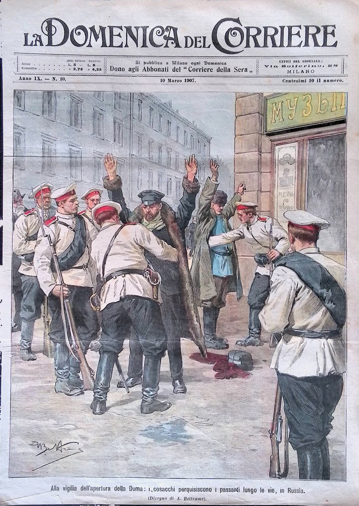 Copertina Domenica del Corriere nr. 10 del 1907 Cosacchi Apertura …