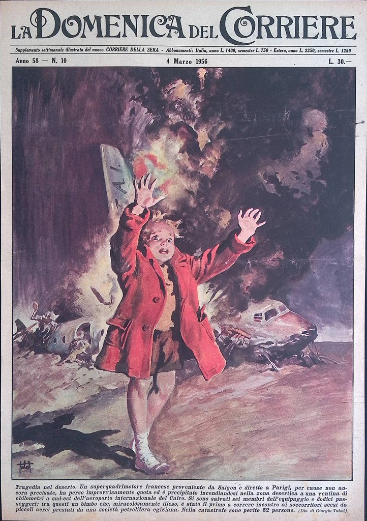 Copertina Domenica del Corriere nr. 10 del 1956 Tragedia Aereo …
