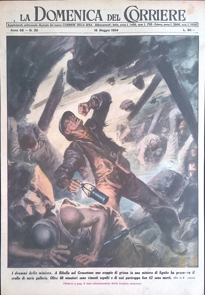 Copertina Domenica del Corriere nr. 20 del 1954 Grisou Miniera …