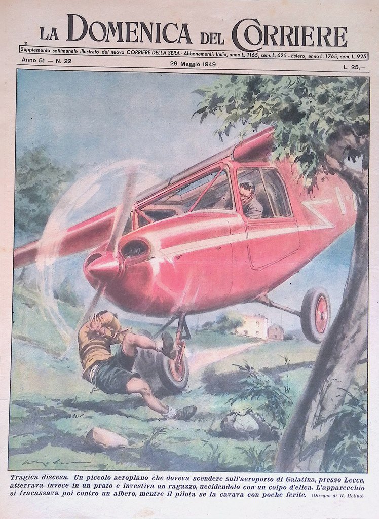 Copertina Domenica del Corriere nr. 22 del 1949 Aeroplano Galatina …