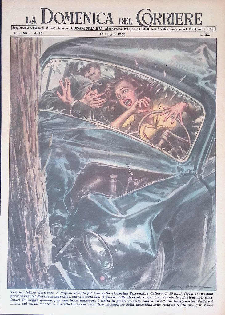 Copertina Domenica del Corriere nr. 25 del 1953 Incidente Cafiero …