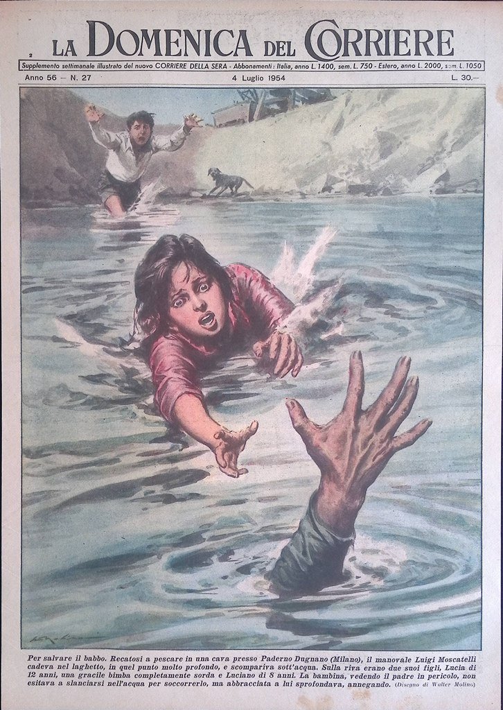 Copertina Domenica del Corriere nr. 27 del 1954 Moscatelli Paderno …