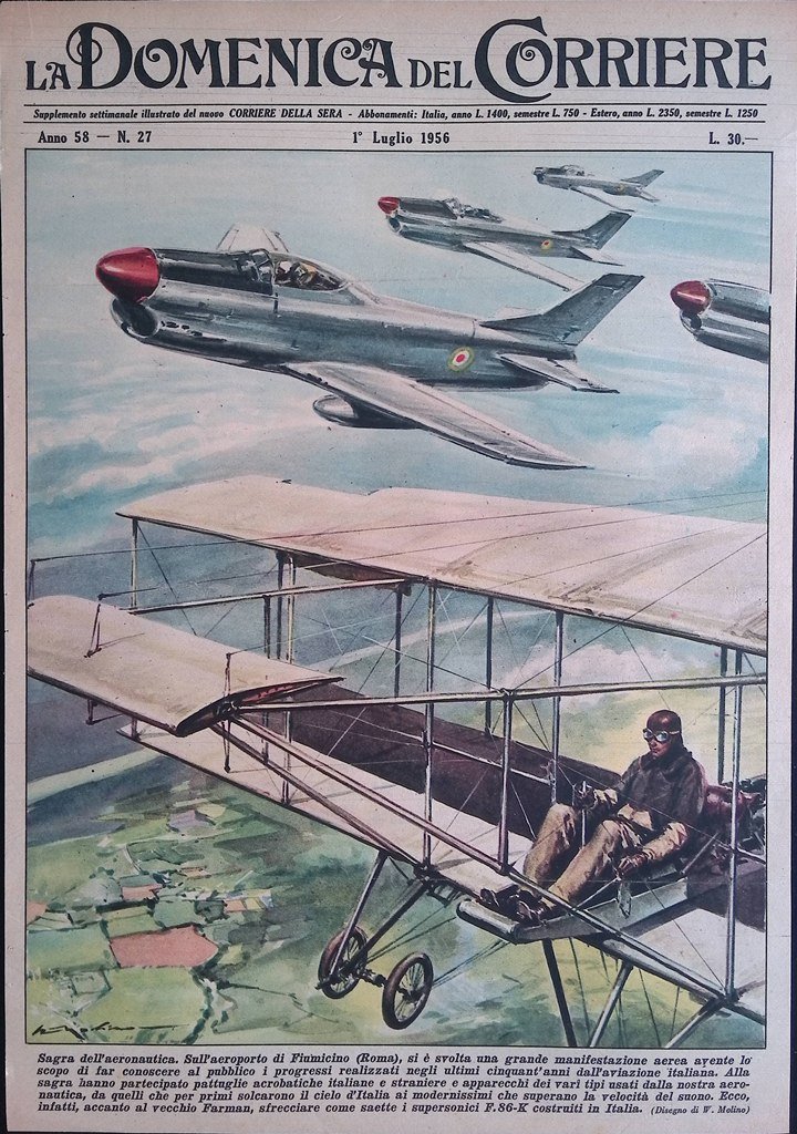Copertina Domenica del Corriere nr. 27 del 1956 Aeronautica Fiumicino …