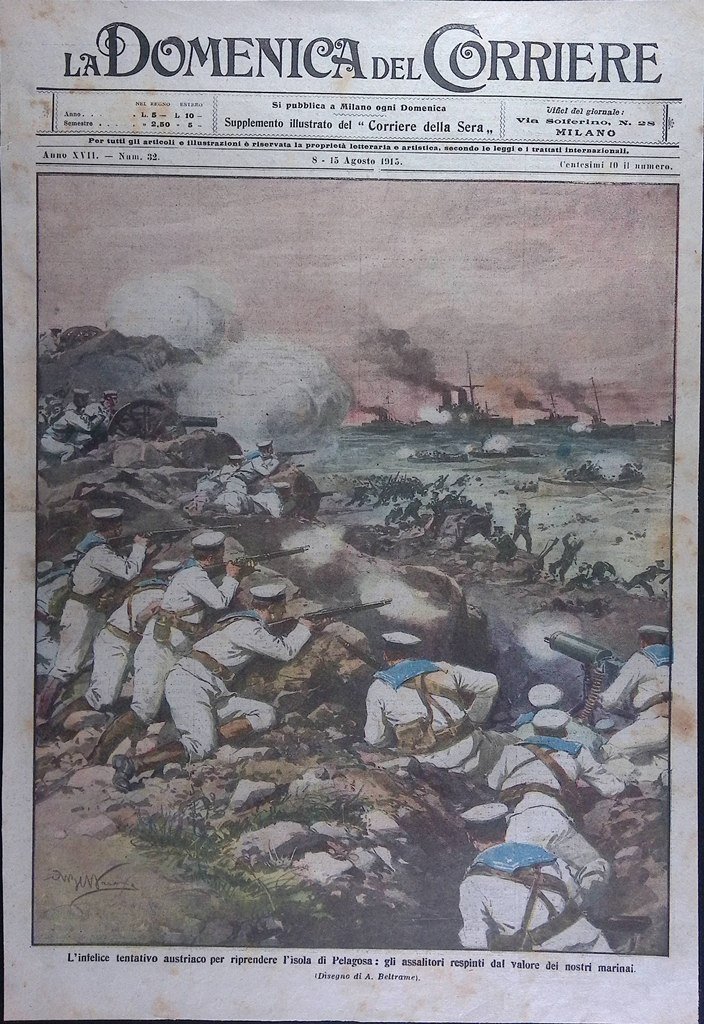 Copertina Domenica del Corriere nr. 32 del 1915 WW1 Isola …