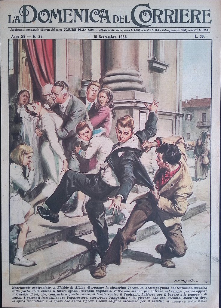 Copertina Domenica del Corriere nr. 38 del 1956 Matrimonio Fermato …