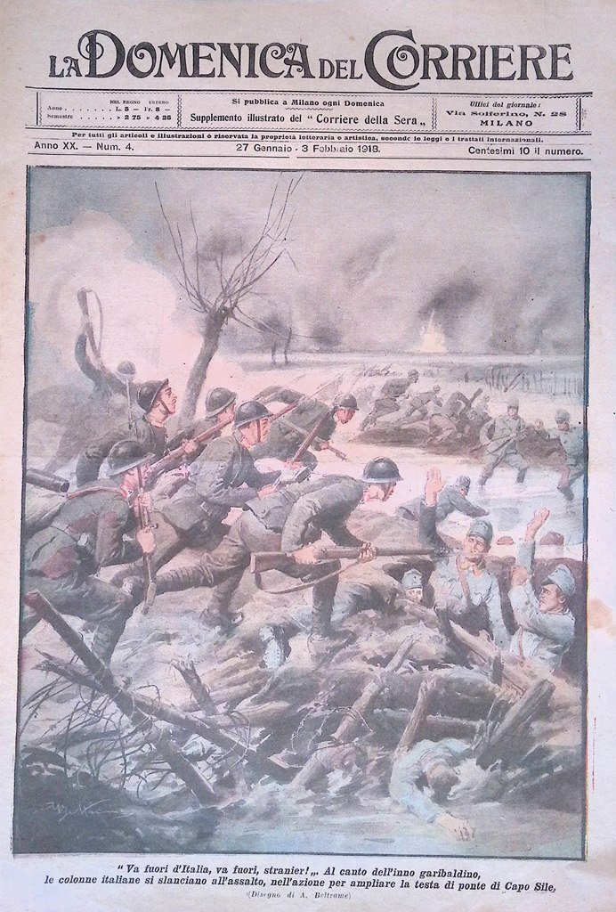 Copertina Domenica del Corriere nr. 4 del 1918 WW1 Colonne …