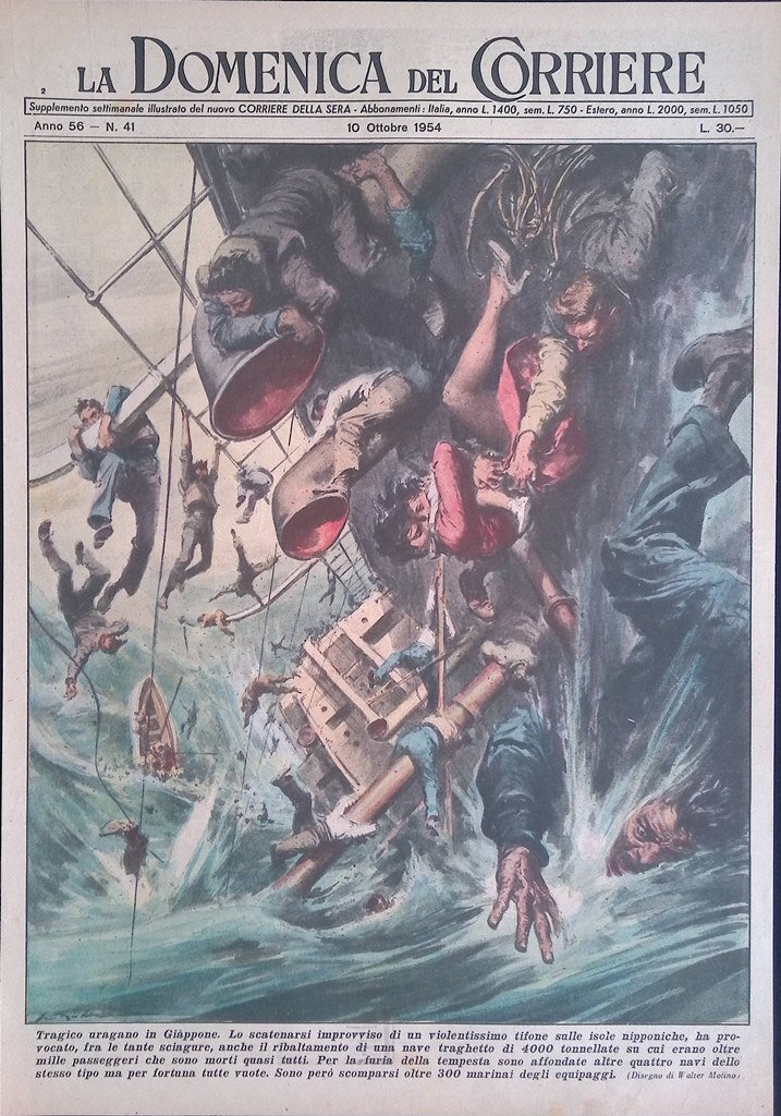 Copertina Domenica del Corriere nr. 41 del 1954 Uragano Giappone …