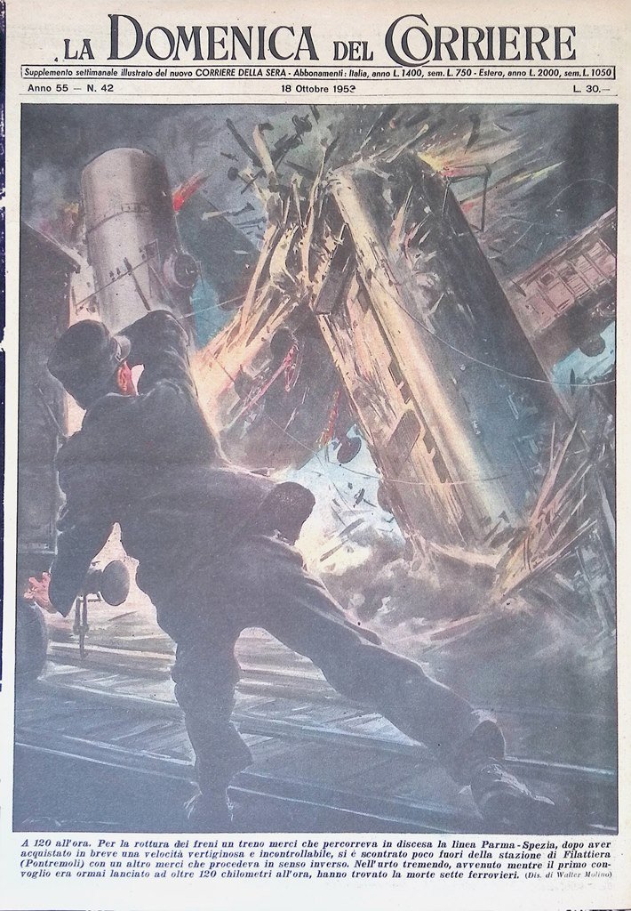 Copertina Domenica del Corriere nr. 42 del 1953 Treno Merci …