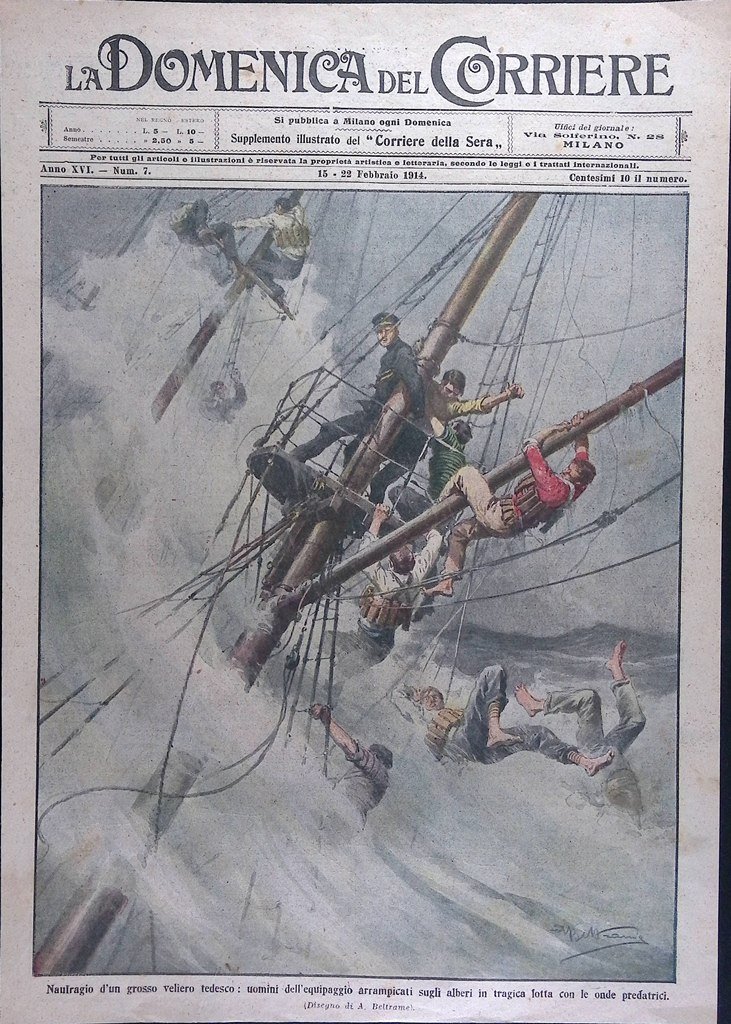 Copertina Domenica del Corriere nr. 7 del 1914 Naufragio di …