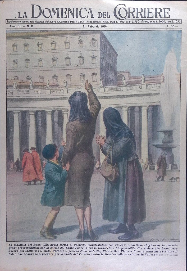 Copertina Domenica del Corriere nr. 8 del 1954 Malattia Papa …