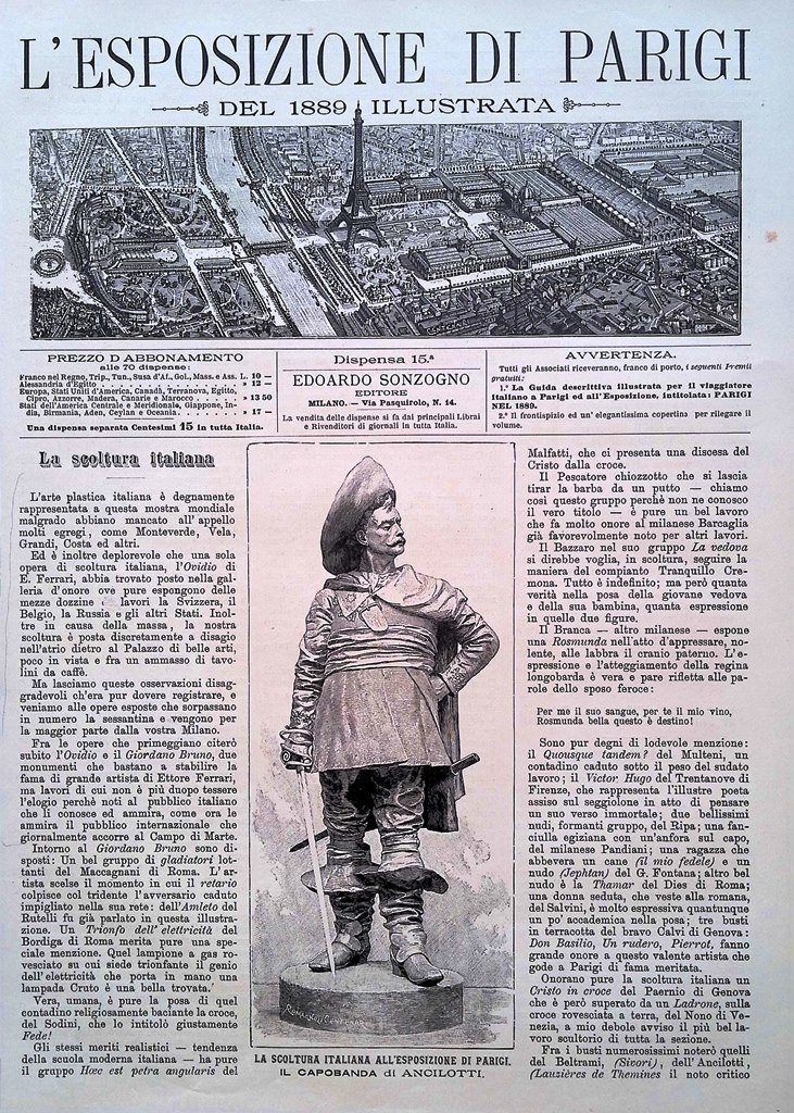 Copertina Esposizione di Parigi nr. 15 del 1889 Scultura Capobanda …