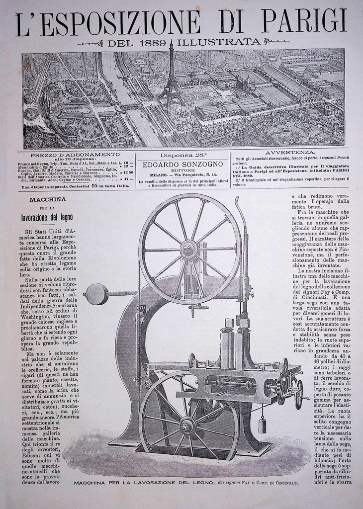 Copertina Esposizione di Parigi nr. 28 del 1889 Macchina Lavorazione …