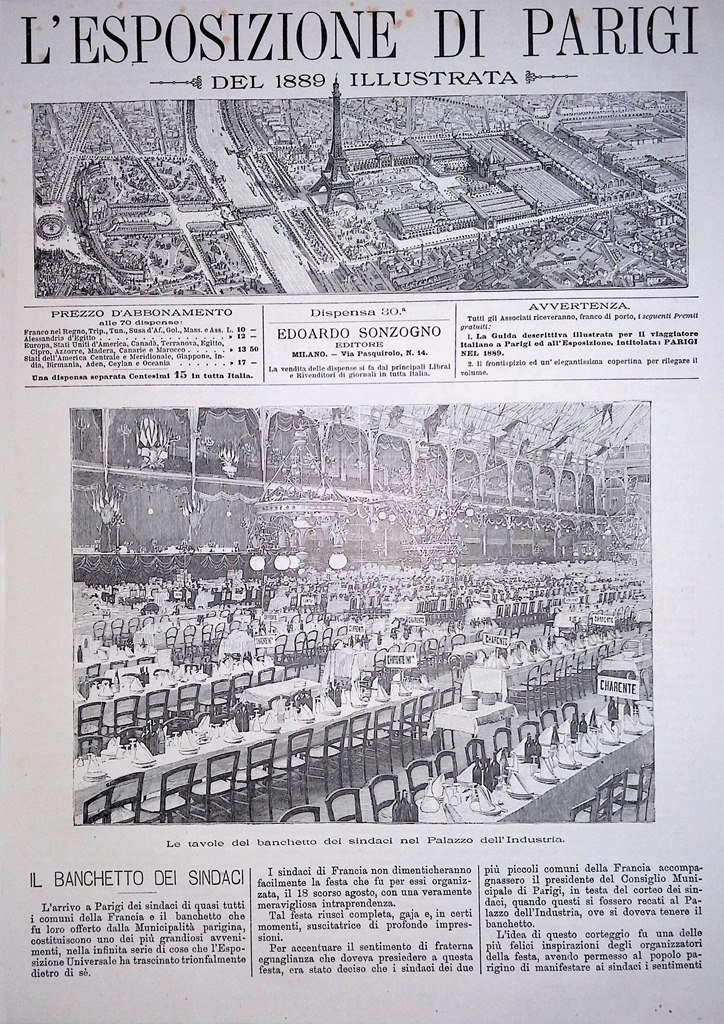 Copertina Esposizione di Parigi nr. 30 del 1889 Tavole Banchetto …