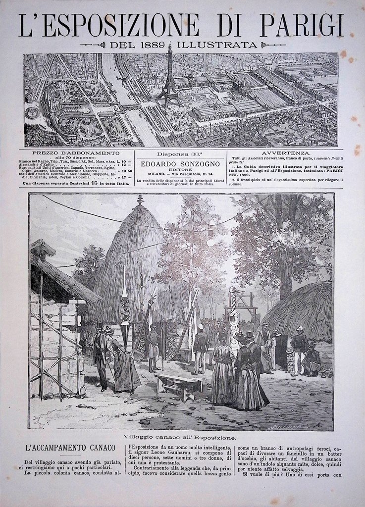 Copertina Esposizione di Parigi nr. 33 del 1889 Villaggio Canaco …