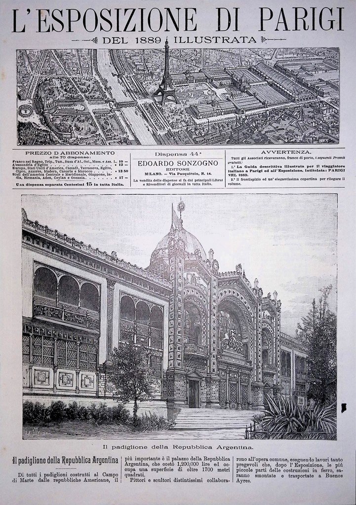 Copertina Esposizione di Parigi nr. 44 del 1889 Padiglione Repubblica …