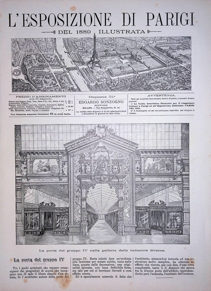 Copertina Esposizione di Parigi nr. 53 del 1889 Porta Galleria …