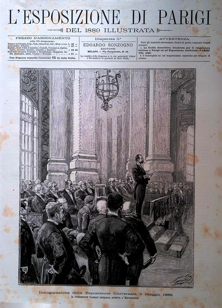 Copertina Esposizione di Parigi nr. 6 del 1889 Inaugurazione Esposizione …