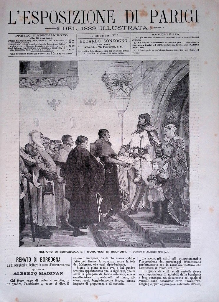 Copertina Esposizione di Parigi nr. 62 del 1889 Renato Borgogna …