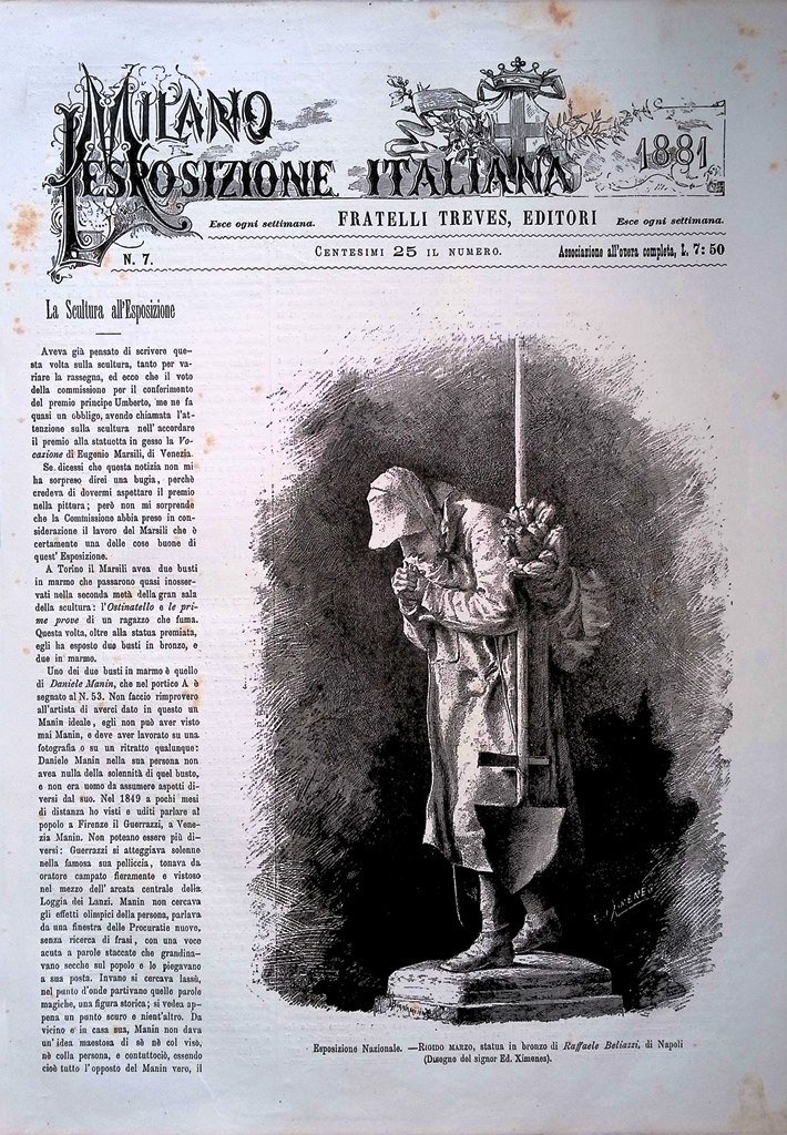 Copertina Milano Esposizione Italiana nr. 7 del 1881 Statua Beliazzi …