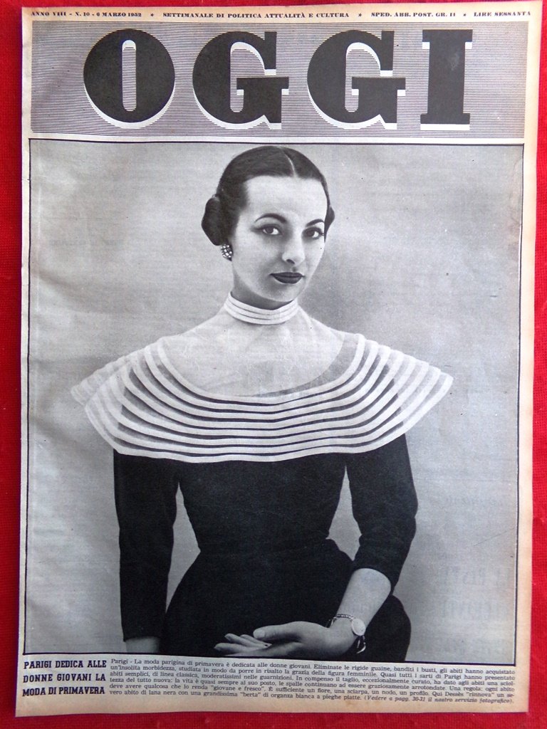 Copertina Oggi nr. 10 del 1952 Parigi dedica alle donne …