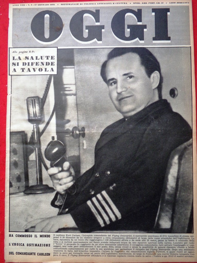 Copertina Oggi nr. 3 del 1952 L'eroica Ostinazione del Comandante …