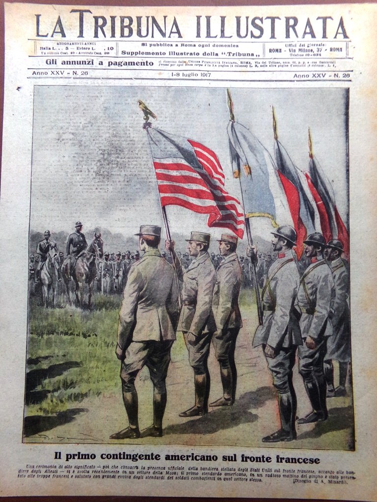 Copertina Tribuna Illustrata nr. 26 del 1917 WW1 Contingente Americano …