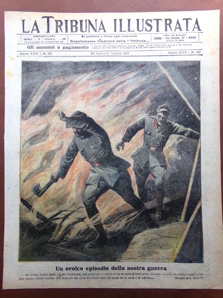 Copertina Tribuna Illustrata nr. 30 del 1917 WW1 Eroismo Tenente …