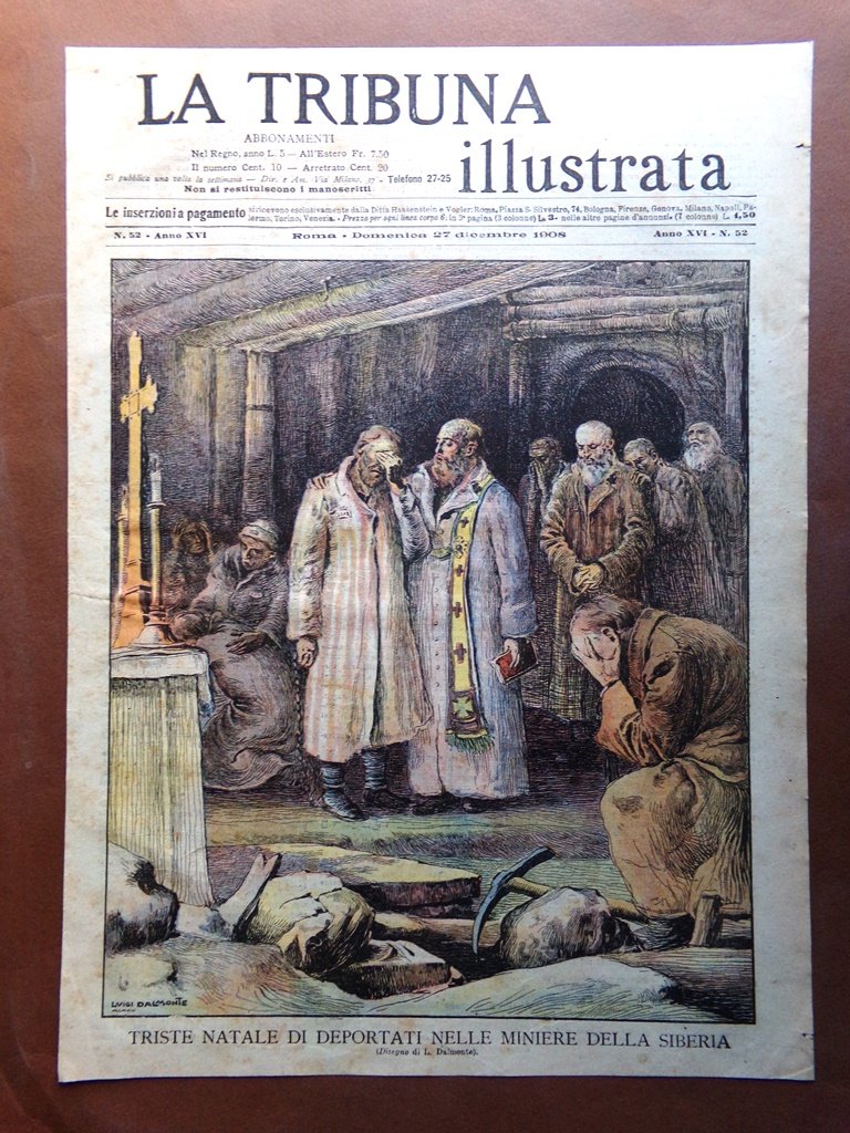 Copertina Tribuna Illustrata nr. 52 del 1908 Natale Deportati Miniere …