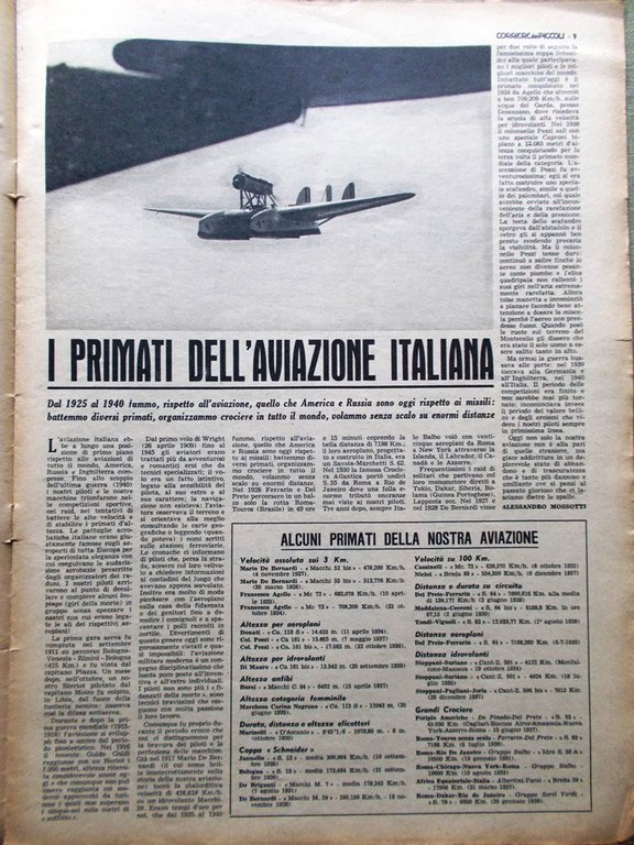 Corriere dei Piccoli 2 Agosto 1959 Primati Aviazione Angelillo Altafini …