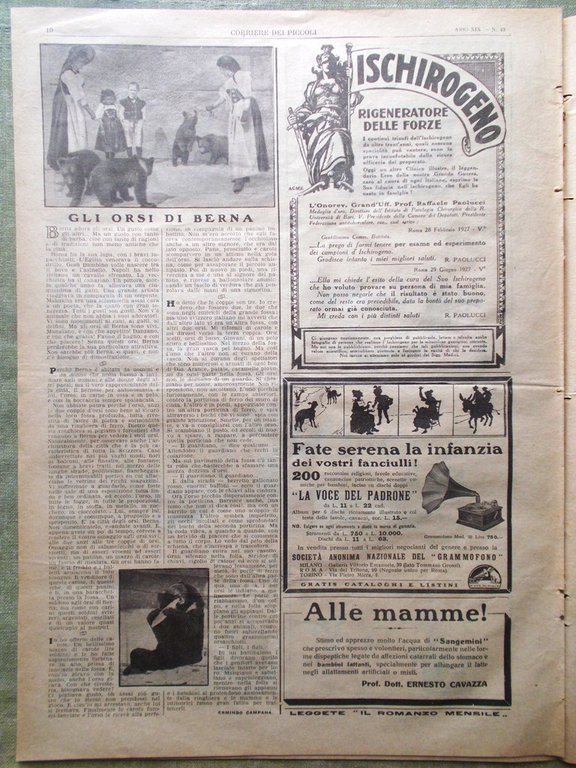 Corriere dei Piccoli 4 Dicembre 1927 Pianeta Marte Orsi Berna …