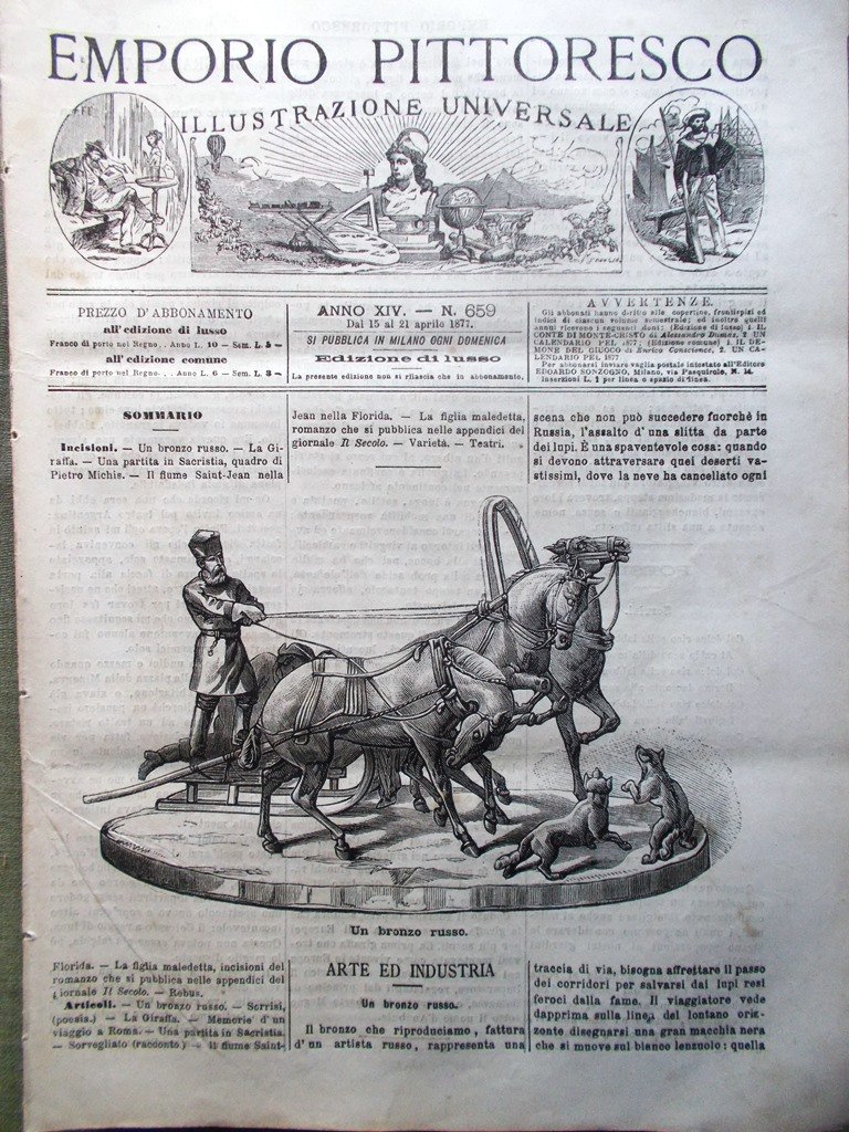 Emporio Pittoresco del 15 Aprile 1877 Erminia Fusinato Florida Dumas …