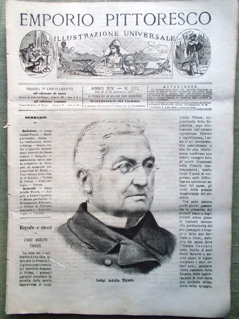 Emporio Pittoresco del 16 Settembre 1877 Adolphe Thiers Russi Bulgari …