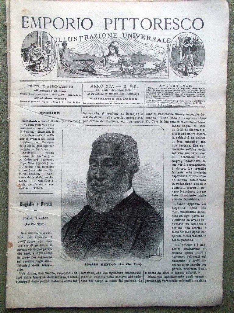 Emporio Pittoresco del 2 Dicembre 1877 Zio Tom Henton Svedesi …